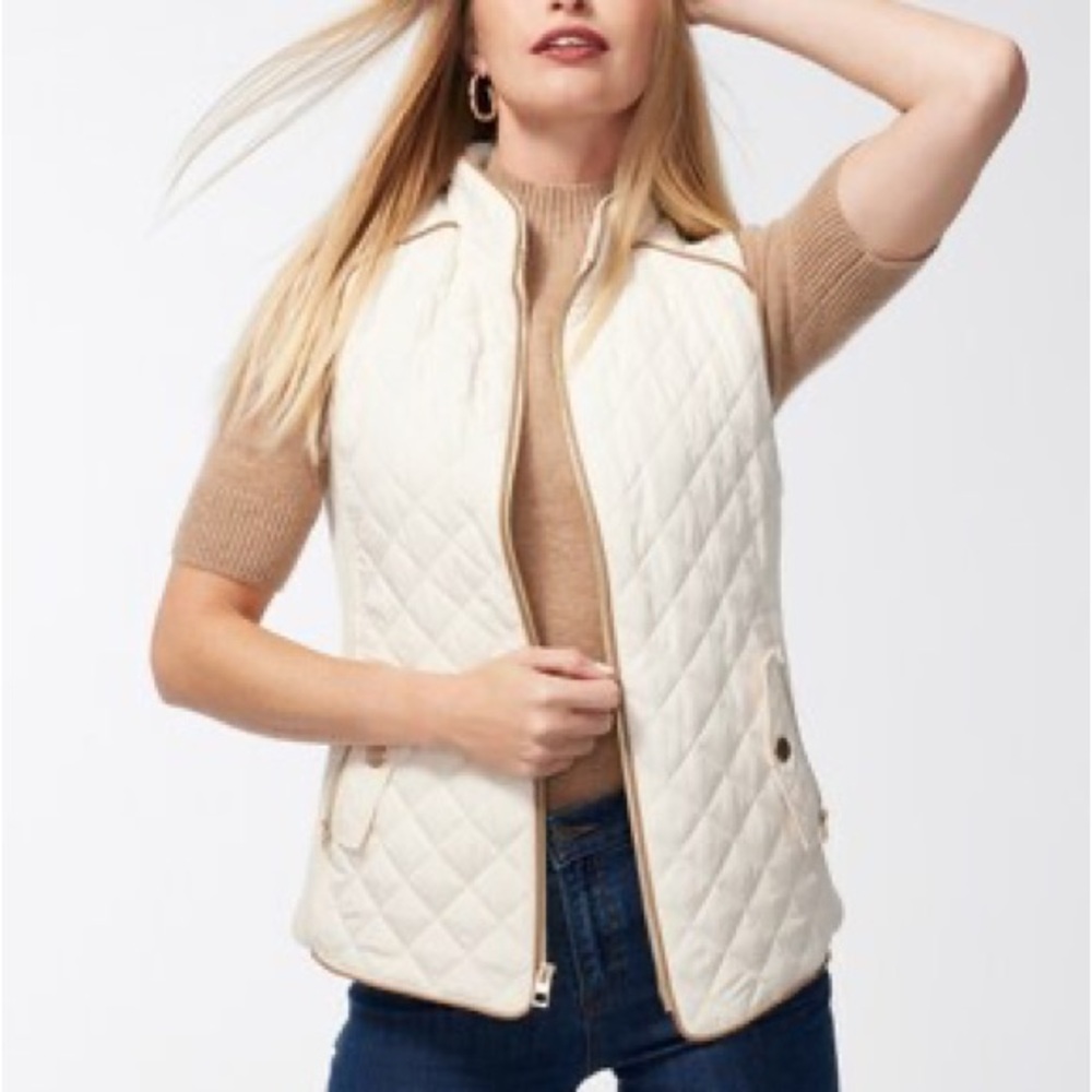 Chico’s Quilted Cream Vest Rib Knit Side Size XL Womens